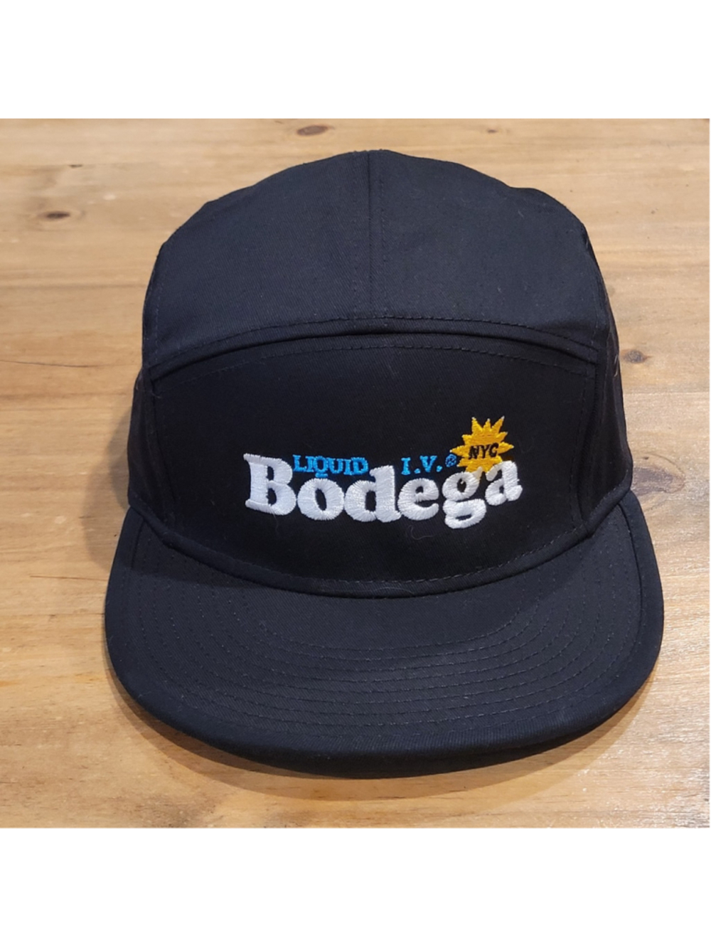 Black Embroidered 5-Panel Cap